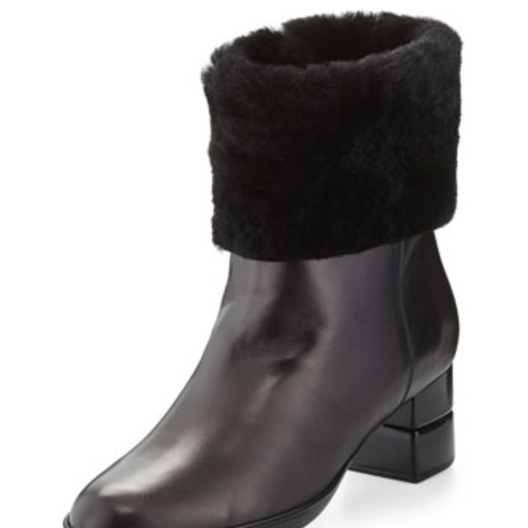 FERRAGAMO My Cold Shearling-lined Leather Ankle Boots In Black - Picture 1 of 6